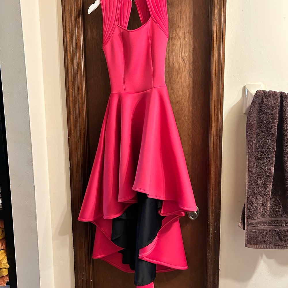 High-Low Sleeveless A-Line Dress in Hot Pink